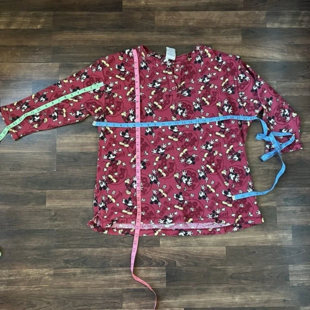 DISNEY Mickey Mouse Top Pajama Size XL Waffle Thermal Black Red Popcorn Top Only